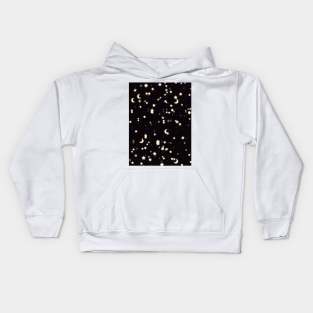 Sparkly moon and stars in black dark night Kids Hoodie